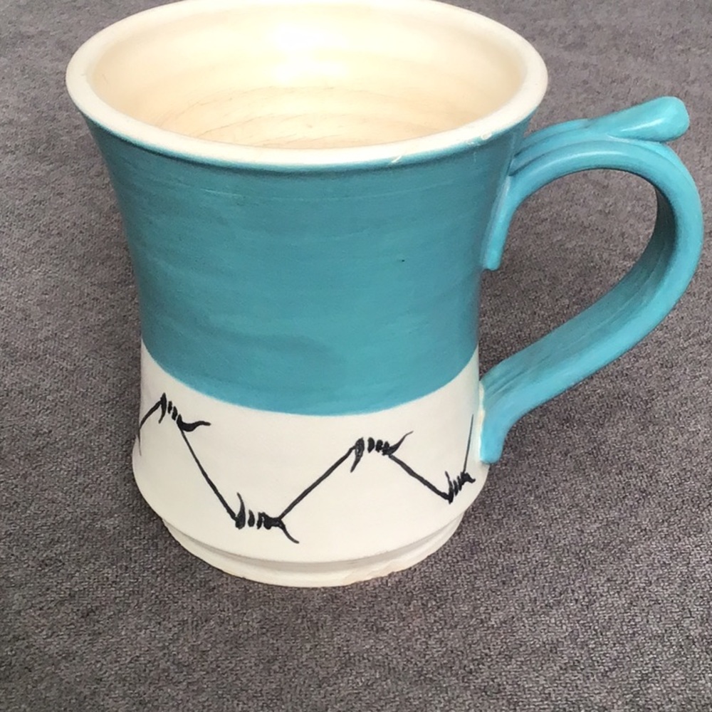 Collectors Artist Hage Coffee tea beverage mug cup green teal pottery